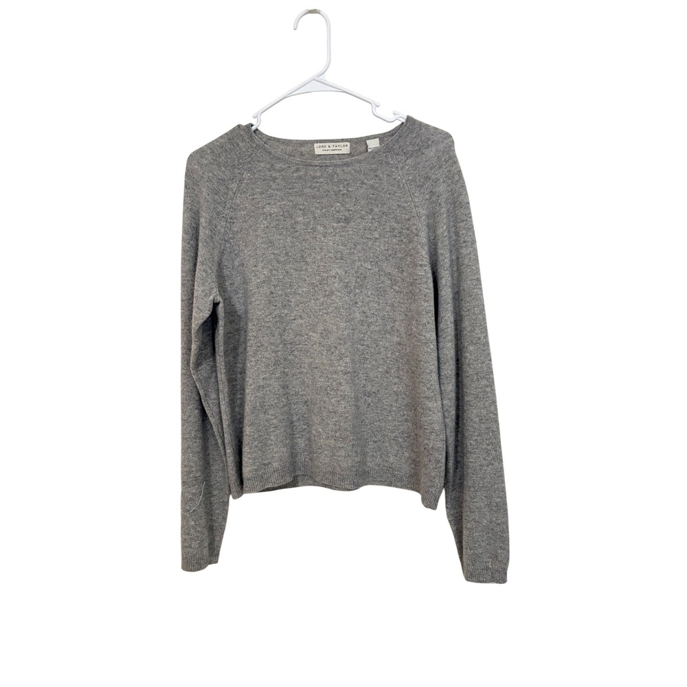 Lord & Taylor Womens Gray 100% Cashmere Raglan Sleeve Crew Neck Sweater Large